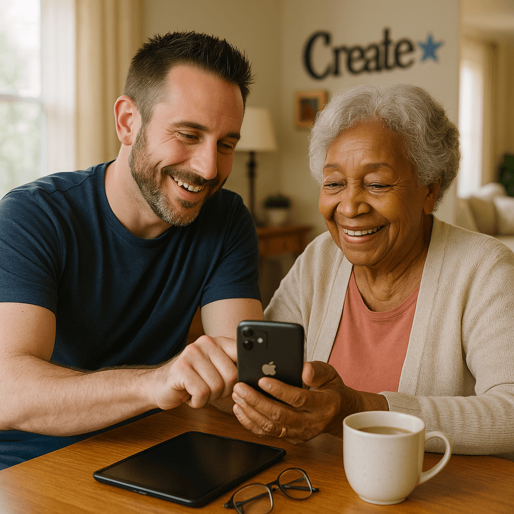 Matt-Helping-black-woman-phone